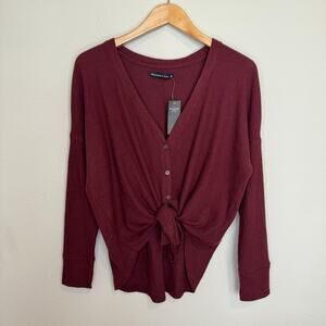 Abercrombie & Fitch Button Cardigan Tie Front Maroon Medium NEW
